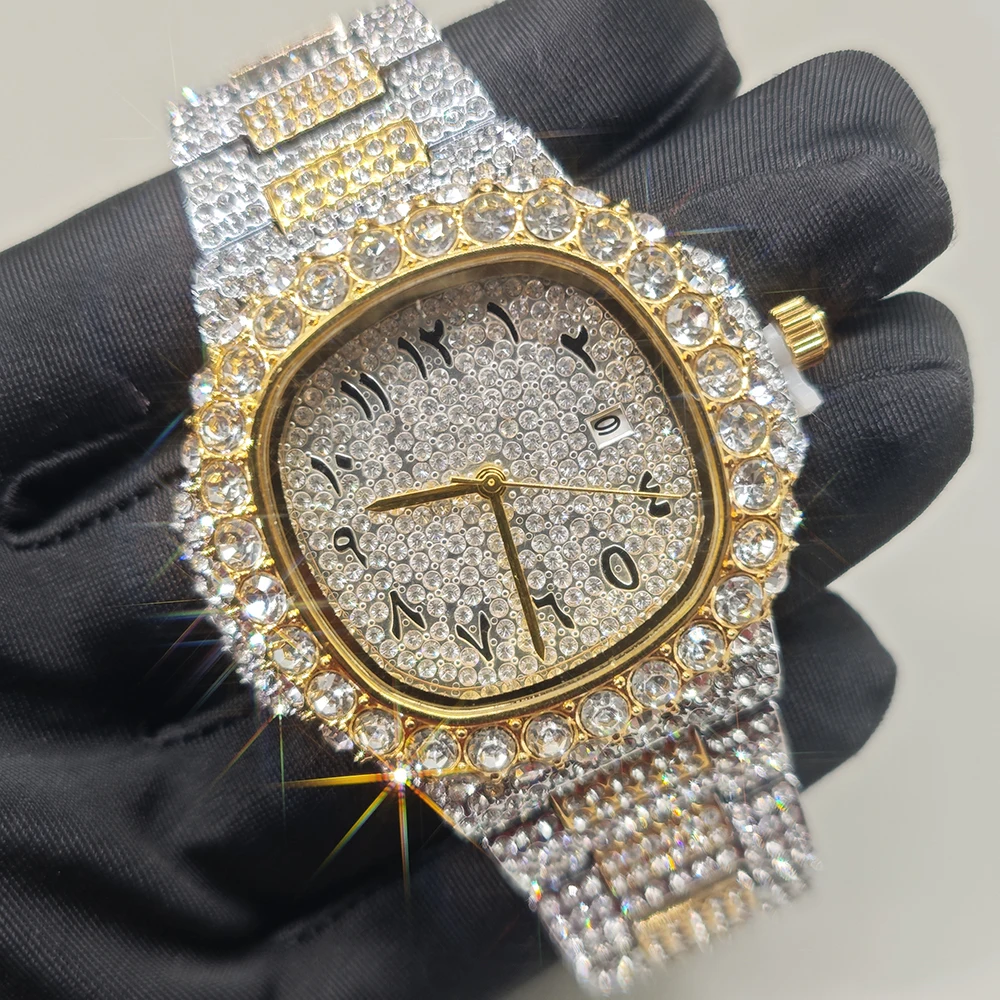 

2025 Hot New Luxury Diamond Watch Men Fashion Bling Iced Out Square Quartz Watches Rap Hip Hop Relogio Masculino for Party
