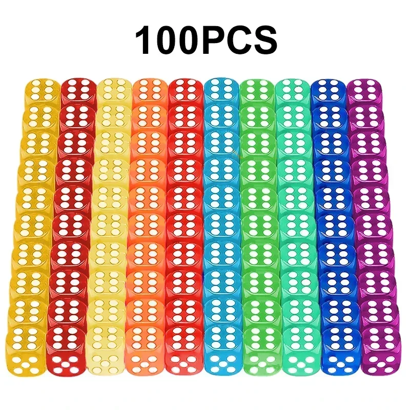 100 peças 14mm acrílico transparente canto redondo dados acrílico jogos de mesa colorido 10 cores conjunto de dados de alta qualidade