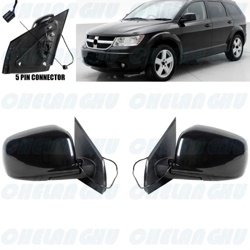 1 Pair 5 pins Black Painted Heated Electric Adjust Mirror Assembly For Dodge Journey 2009 2010 2011 2012 2013 2014 2015 2016