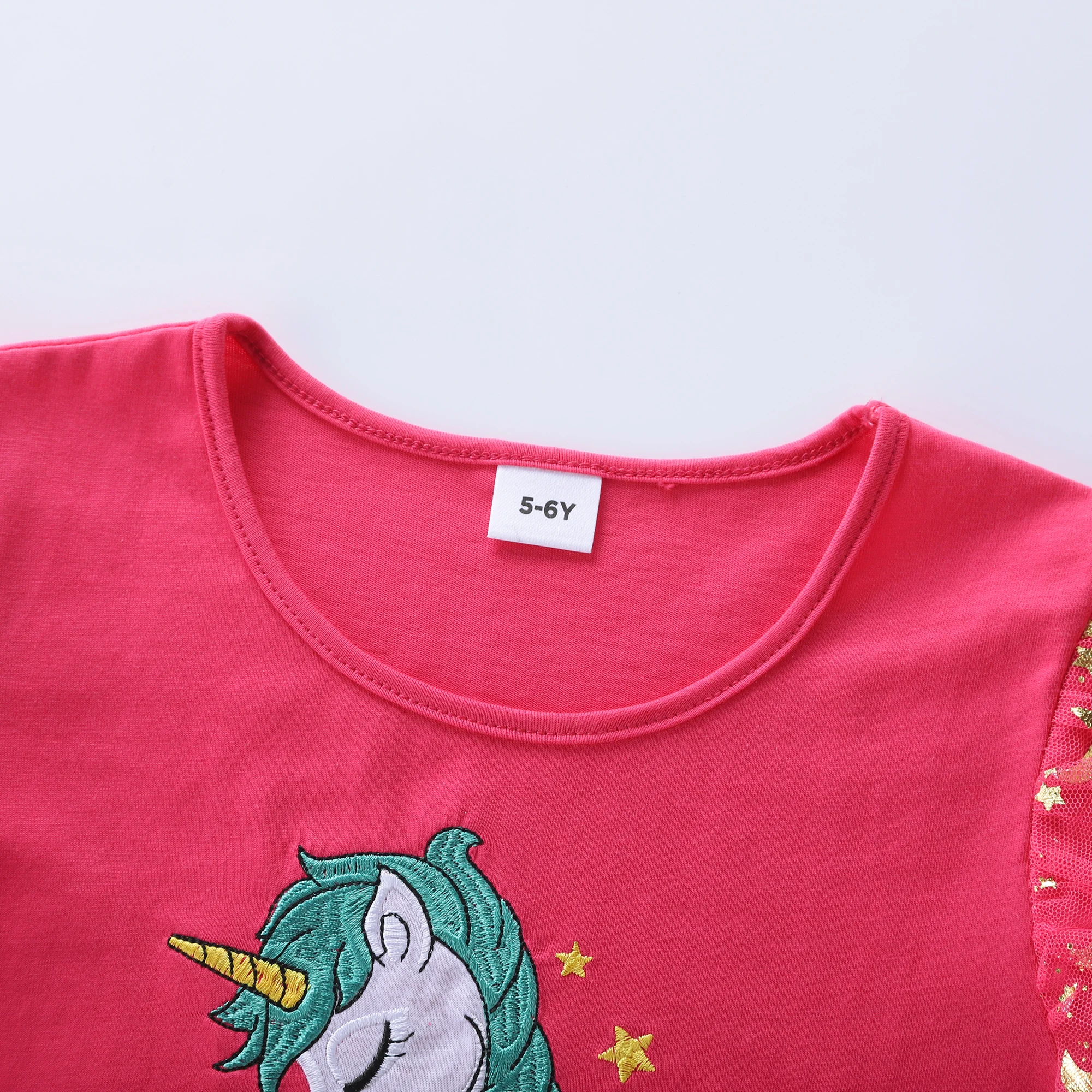 Mädchen Herbst Neue Baumwolle bestickt Cartoon Einhorn Mesh Kleid – Detail 22