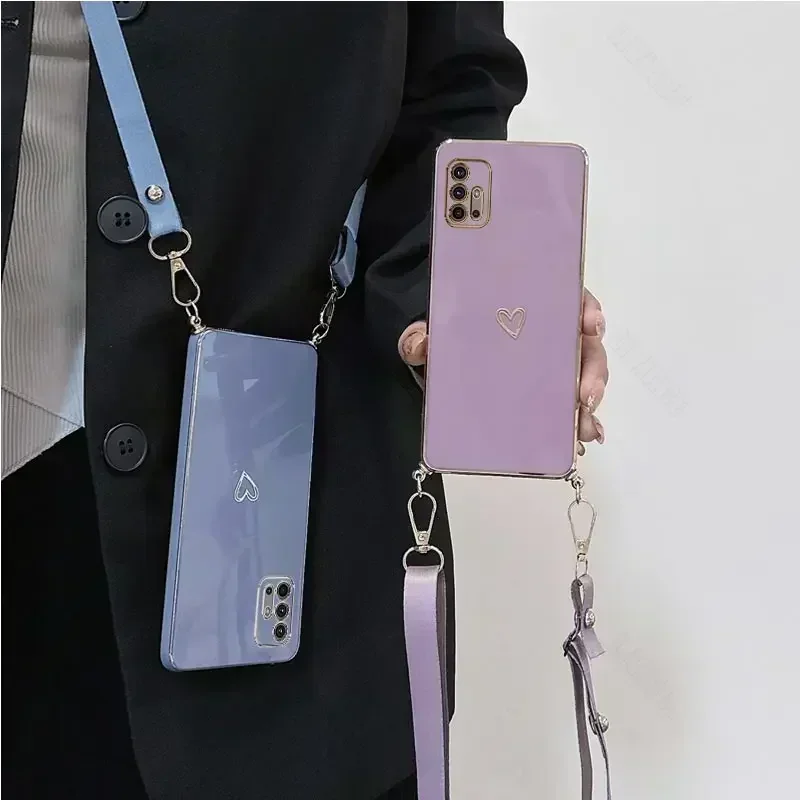 Crossbody Lanyard Strap Phone Case On For Motorola Moto G30 G60 G20 G50 G8 G9 Play G22 G32 G52 G53 G54 G84 G42 G73 G13 G23 Cover