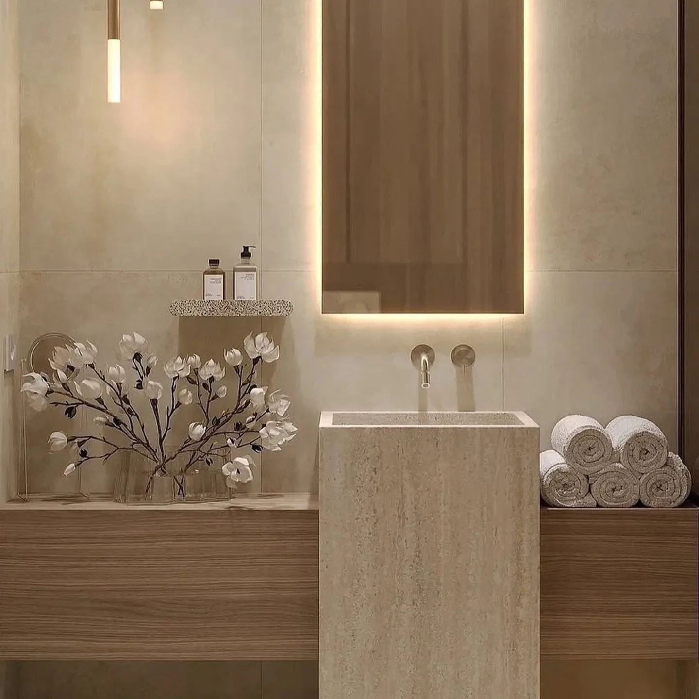 Custom Double Marble Vanity Sink Integrated Natural Stone Wash Basin Rectangle Marble Sink for Hotel Master Bathroom Cabinet image 4