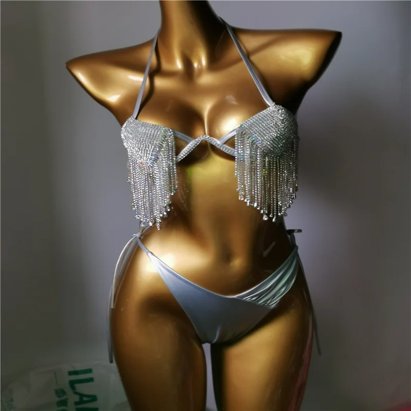 

2022 venus vacation rhinestone diamond tassels bikini set popular diamond swimwear hot beachwear sexy women bathing suit