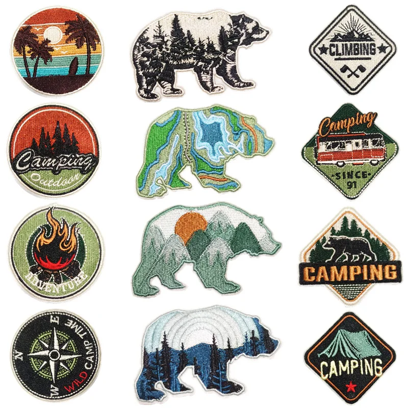 Clothing Ironing Patch Outdoor Bear Landscape Camping Tent equipment Accessories DIY coat travel bag decorative cloth patch