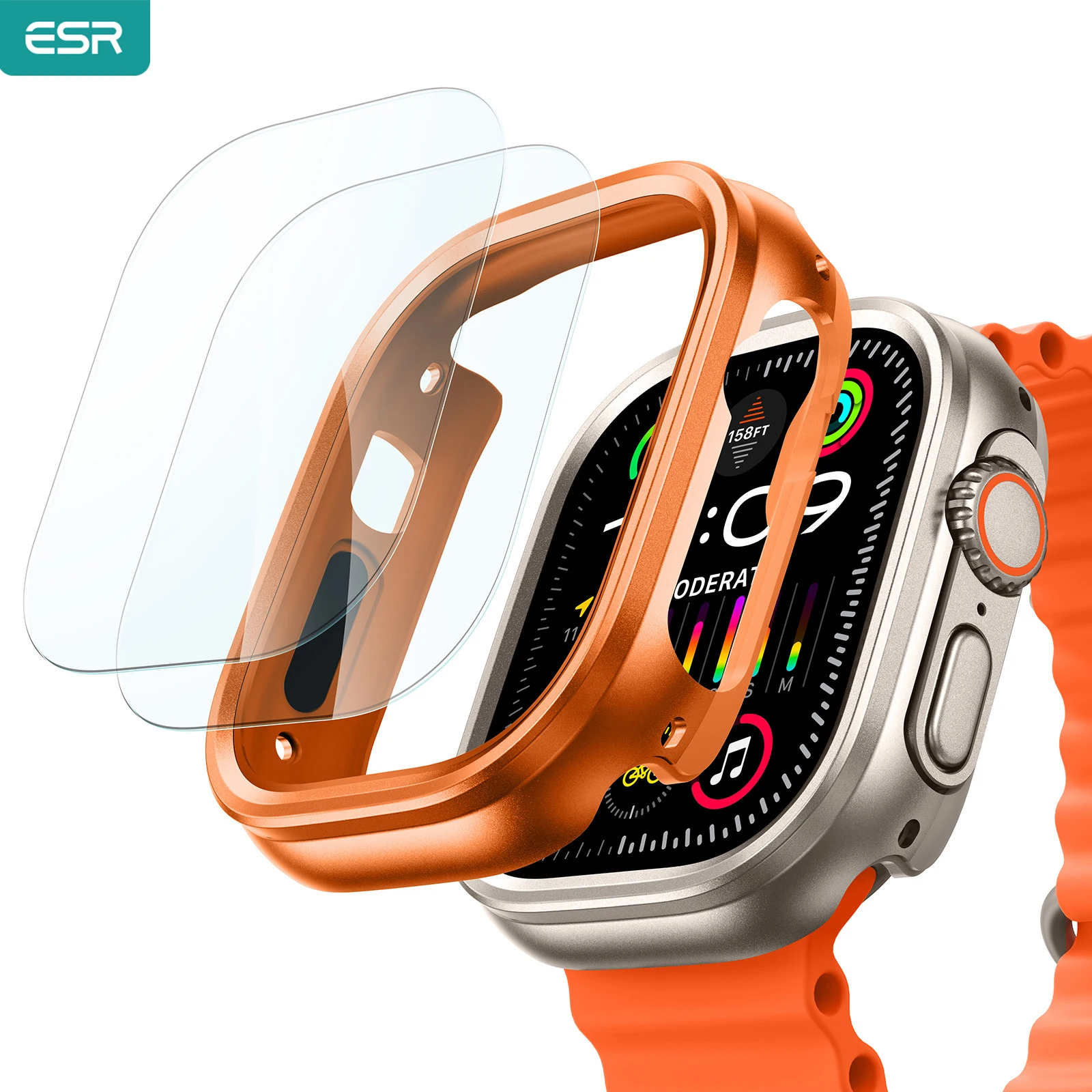 

ESR Case with Screen Protector Set for Apple Watch Ultra 2/1 (2024/2023/2022) Aluminum Alloy Case with 2 Pack Armorite Glass