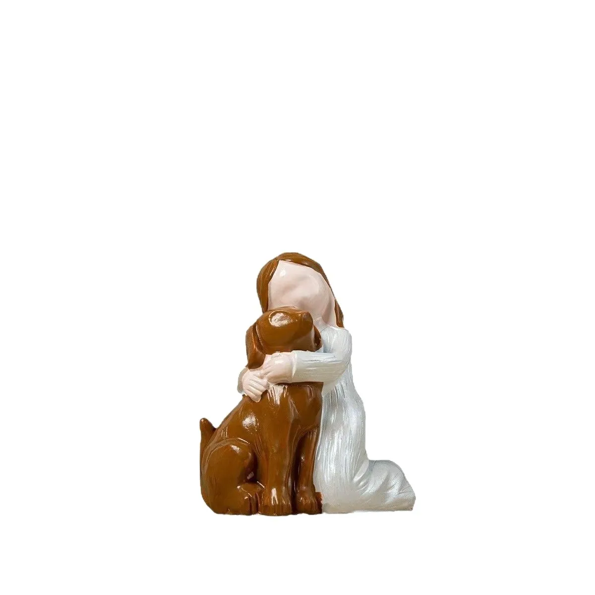 ‌Cute Girl Embracing Dog Resin Sculpture - Modern Minimalist Home Decor for Dog Lovers