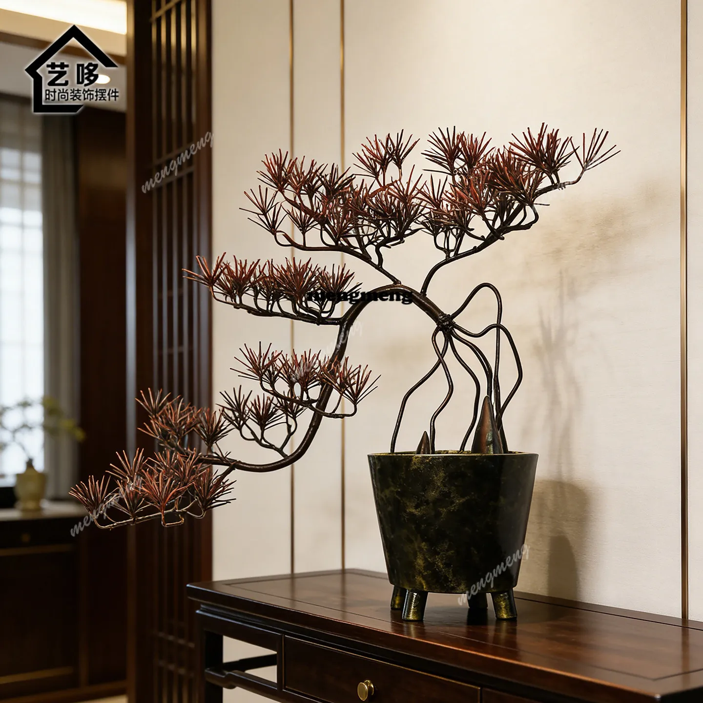New Chinese wrought iron imitation welcome pine potted plant ornament living room entrance front desk floor sculpture crafts