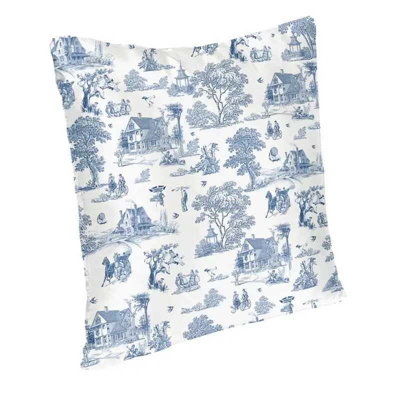 Navy Blue French Toile De Jouy Motif Pattern Modern Pillow Cover Living Room Decor Classic Traditional France Art Car Cushion