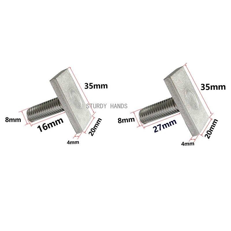 2 pieces of 304 stainless steel screws M8 T-bolts 16mm/27mm scooter roof frame sunshade hardware accessories