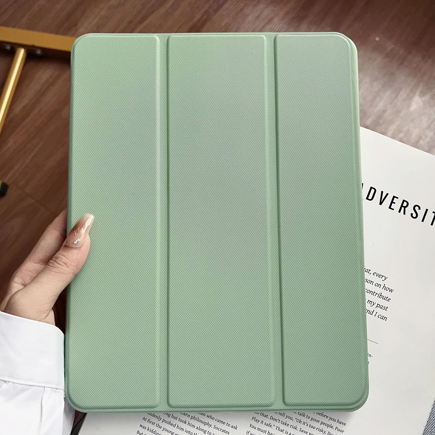 For iPad 5 6 7 8 9 10th Generation Case Air Pro 2024 MINI 3 4 Pro 11 12.9 13 inch Leather Cover Pen Holder Stand Oblique Texture