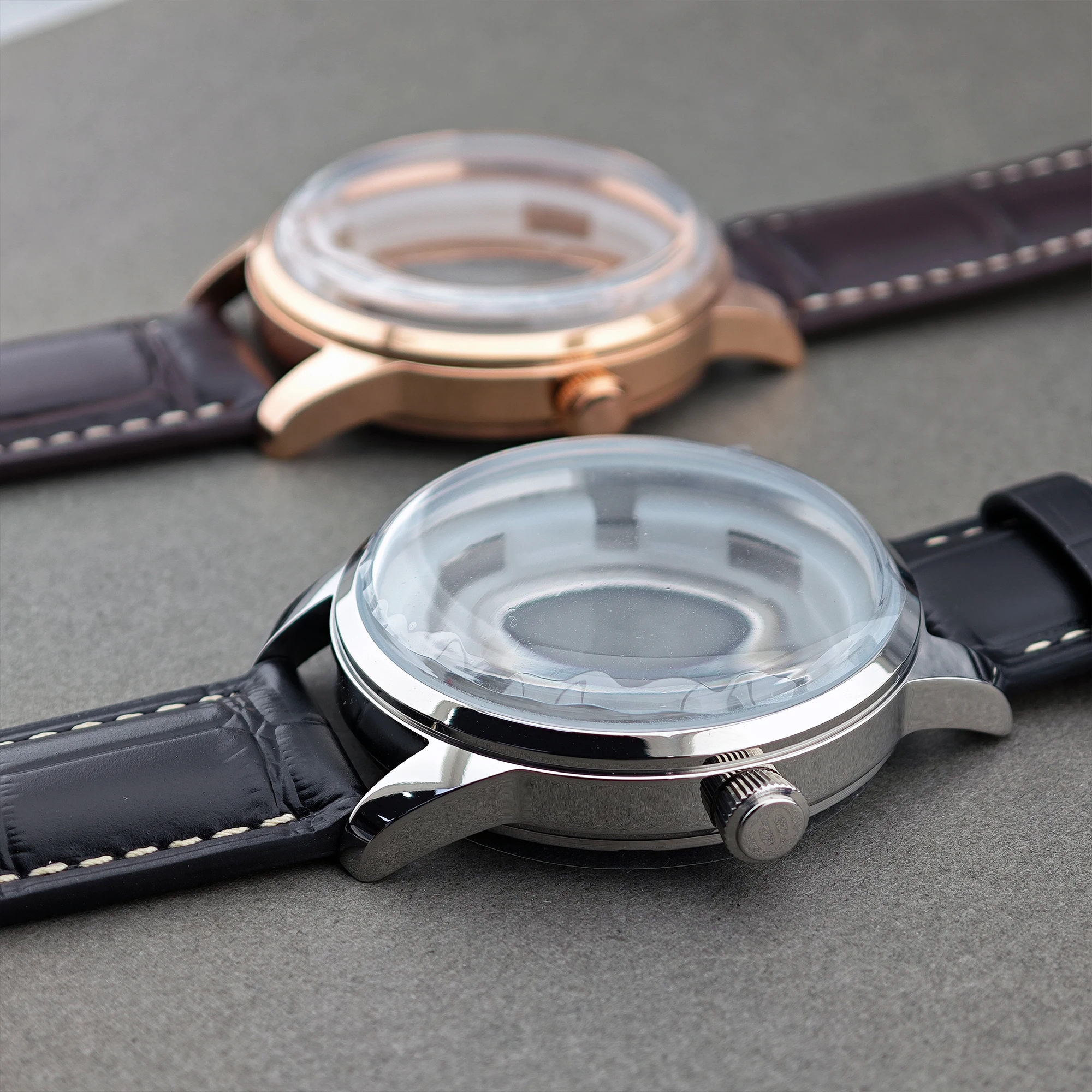 40mm Cocktail Watch Case Fit for NH38 NH35 Automatic Movement Arch Glass Transparent Backcover Silver/Rose Case Suit 35mm Dial