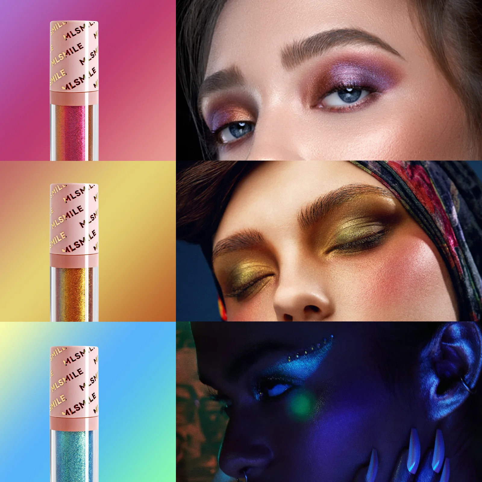 อายแชโดว์เนื้อลิควิดเมทัลลิกมัลติโครม ติดทนนาน กันน้ำ ประกายชิมเมอร์เข้มข้น เปลี่ยนสีได้ เหมาะสำหรับแต่งหน้าในงานปาร์ตี้และเทศกาล