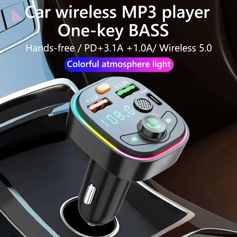 MP3 Player FM Transmitter Wireless Car with Type C PD 18W 3A Fast Charging and Handsfree Calling for iPhone Xiaomi Samsung Tools