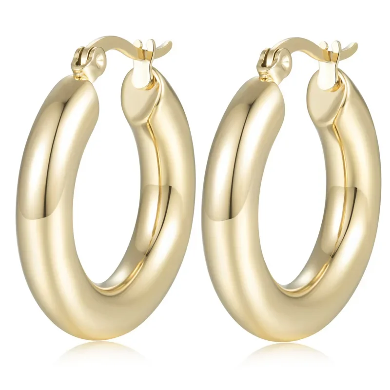 One Solid Weight Eight Grams Gold Color Circle Creole Earring Stainless Steel Gift For Women Hoop Earrings Wholesale