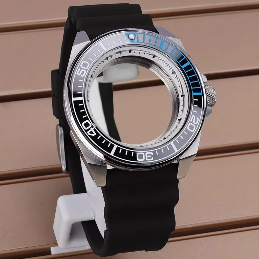 

Hot Sale Silvery 43.8mm Modified Samurai Diving Watch Case High Quality Sapphire Glass For NH35 NH36 NH34/38 Movt Rubber Strap