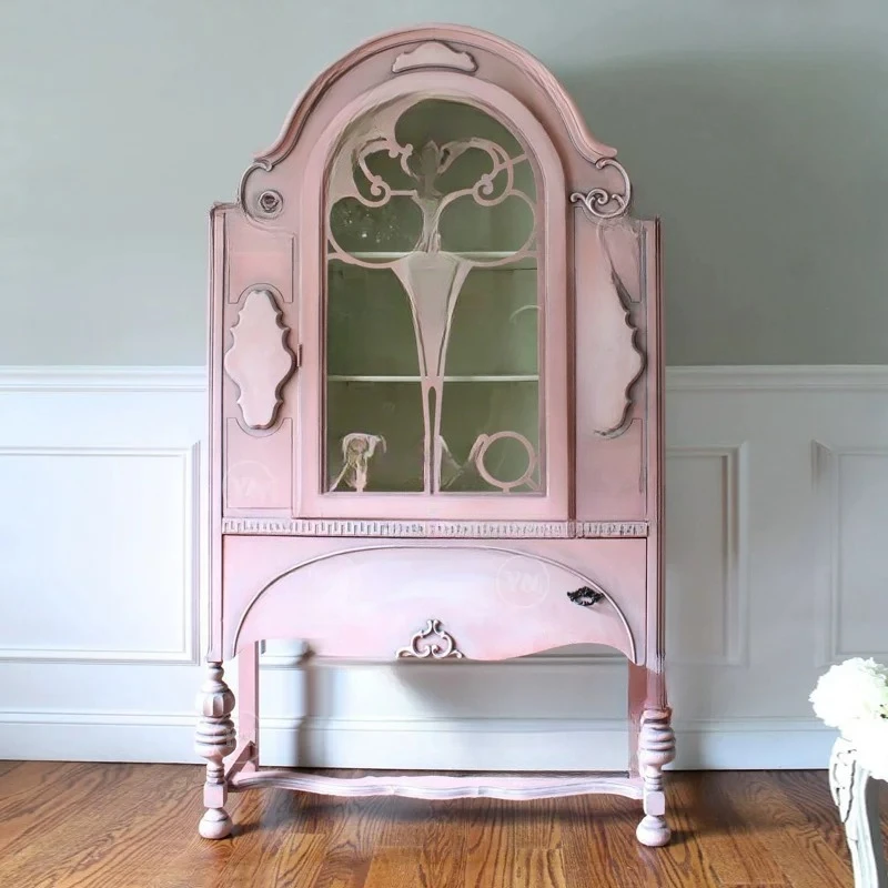 Pink storage cabinet Neoclassical single-open wine cabinet display storage cabinet can be customized