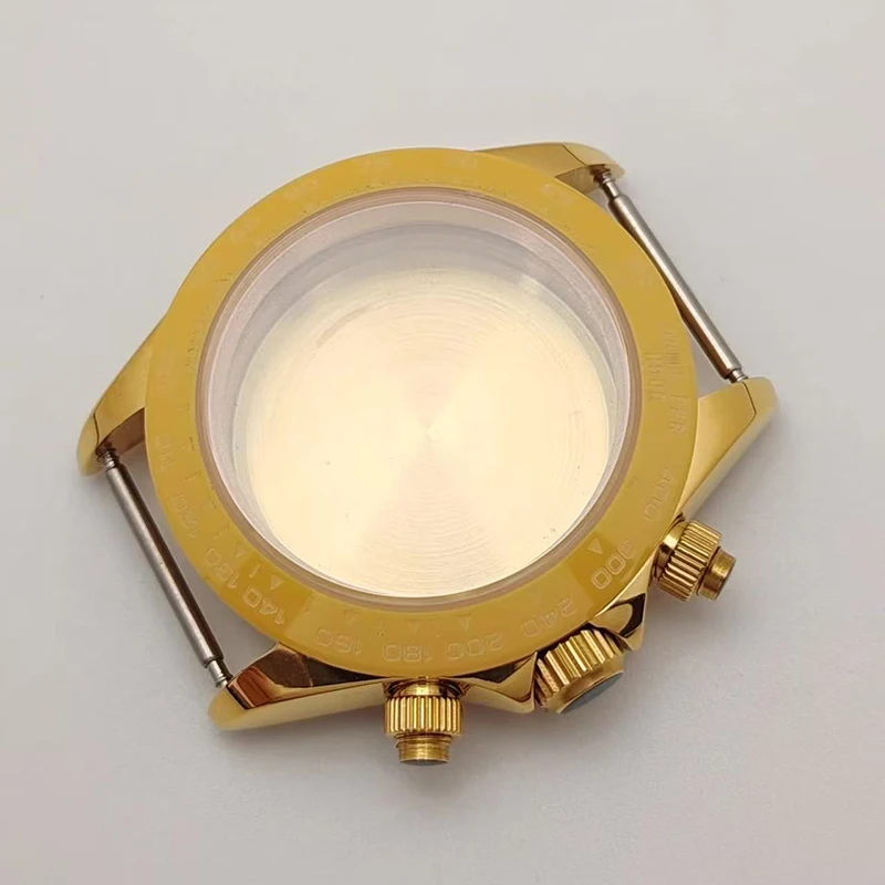 إكسسوارات علبة الساعة المخصصة حافظة 39 ملم مع إطار سيراميك ذهبي أرضي متوافق مع حركة كوارتز ثلاثية العيون VK63