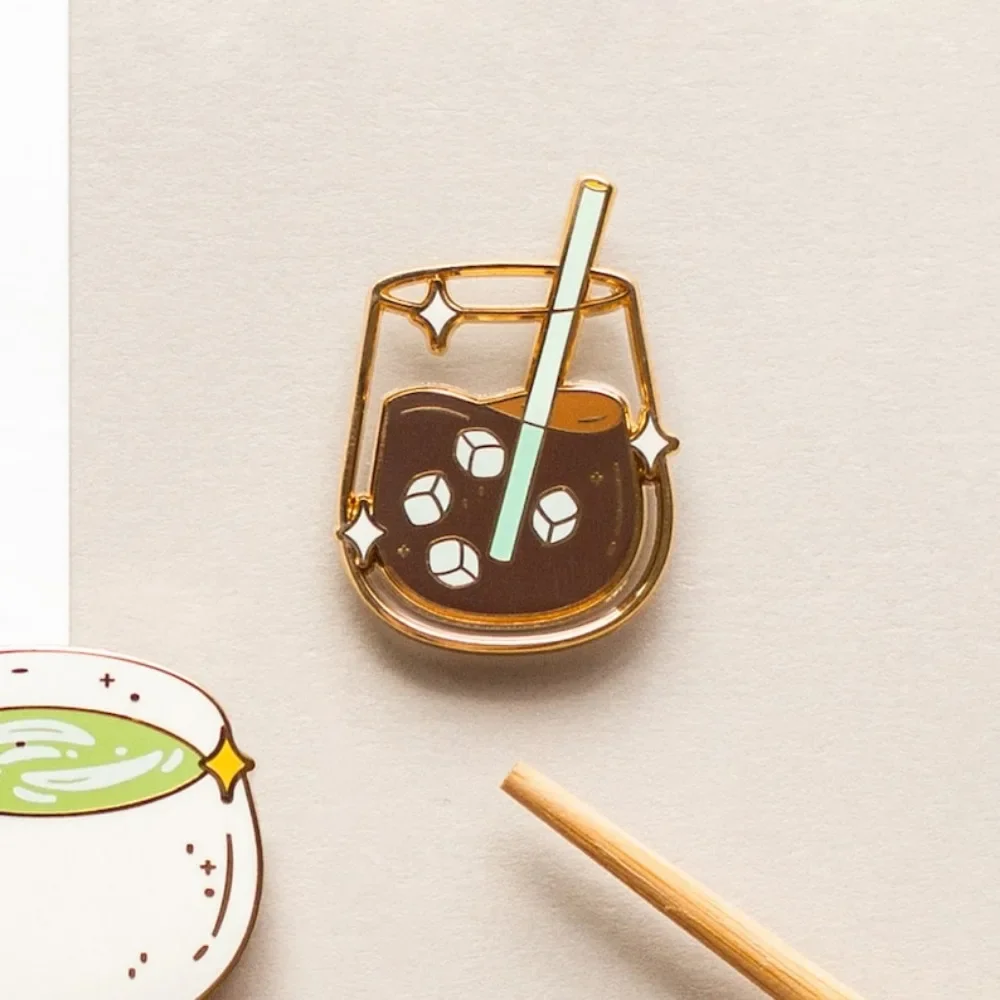 Iced Coffee Enamel Pin | Food Metal Badge | Coffee Brooch for Jewelry Accessory Gifts