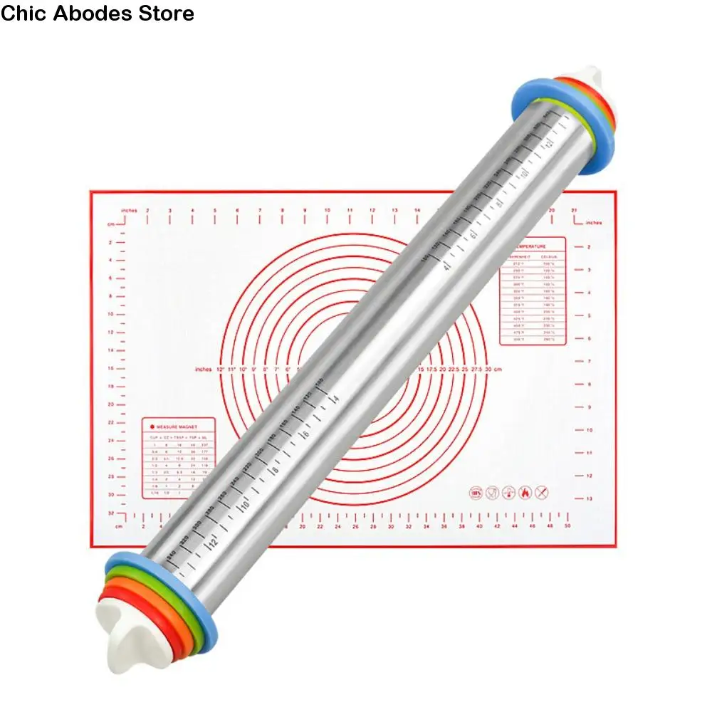 

Removable Rings Stainless Steel Rolling Pin Thickness Adjustable Dough Roller Smooth Surface Non-Stick Silicone Kneading Mat