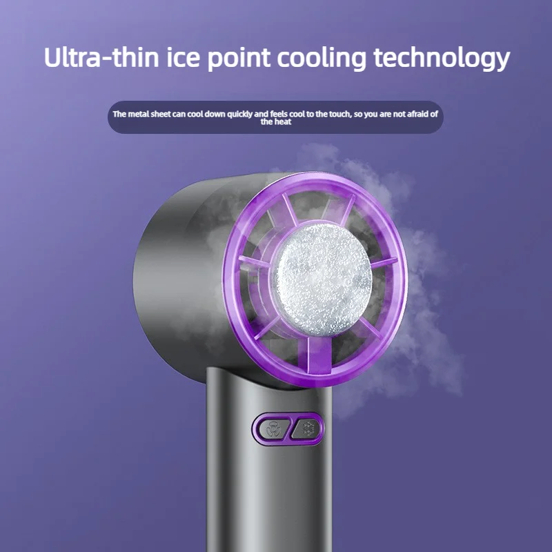 Semiconductor Cooling Handheld Fan Portable USB Rechargeable Mini Turbo Fan With Ice Compress Panel 5 Speed Adjustable Hook Desi