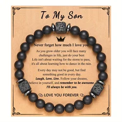 Natural Lava Stone Healing Balance Chakra Bracelet 8mm Black Colored Beads Bracelet For Men Father's Day Gift Jewelry for Son