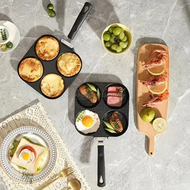 

1 шт. Сковорода для омлета с четырьмя отверстиями из медицинского камня, бытовая, антипригарная, с плоским дном, для яиц, пельменей, завтраков, яичных бургеров