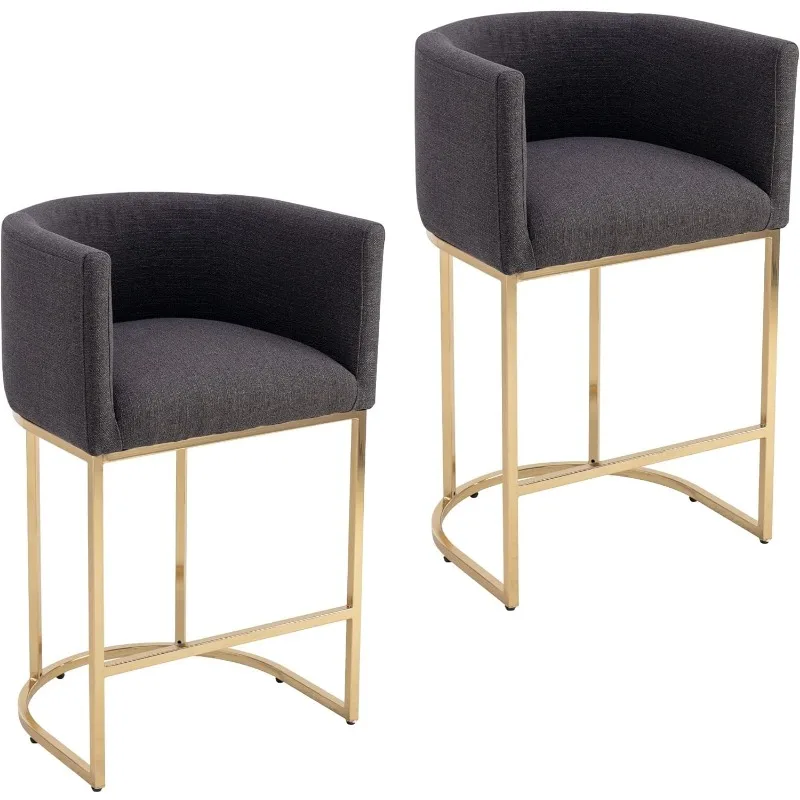 Contemporary Cream Linen Bar Stools Set of 2, 29\