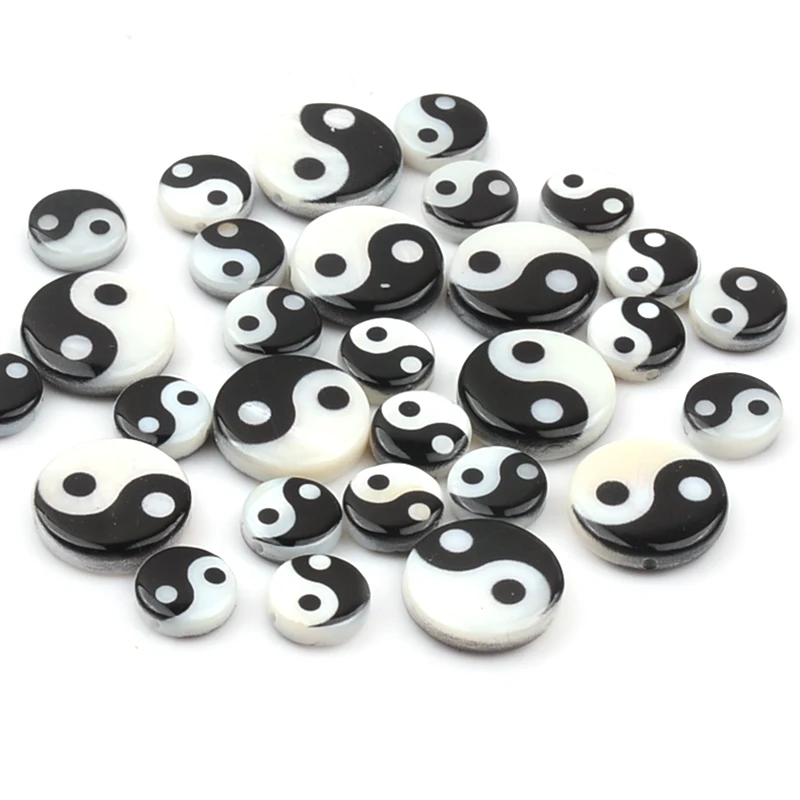 8/12mm Tai Chi Bagua Shell Beads Charm Pendant Black White Round gossip yin yang Beads For Jewelry Making DIY Hairpin Gift