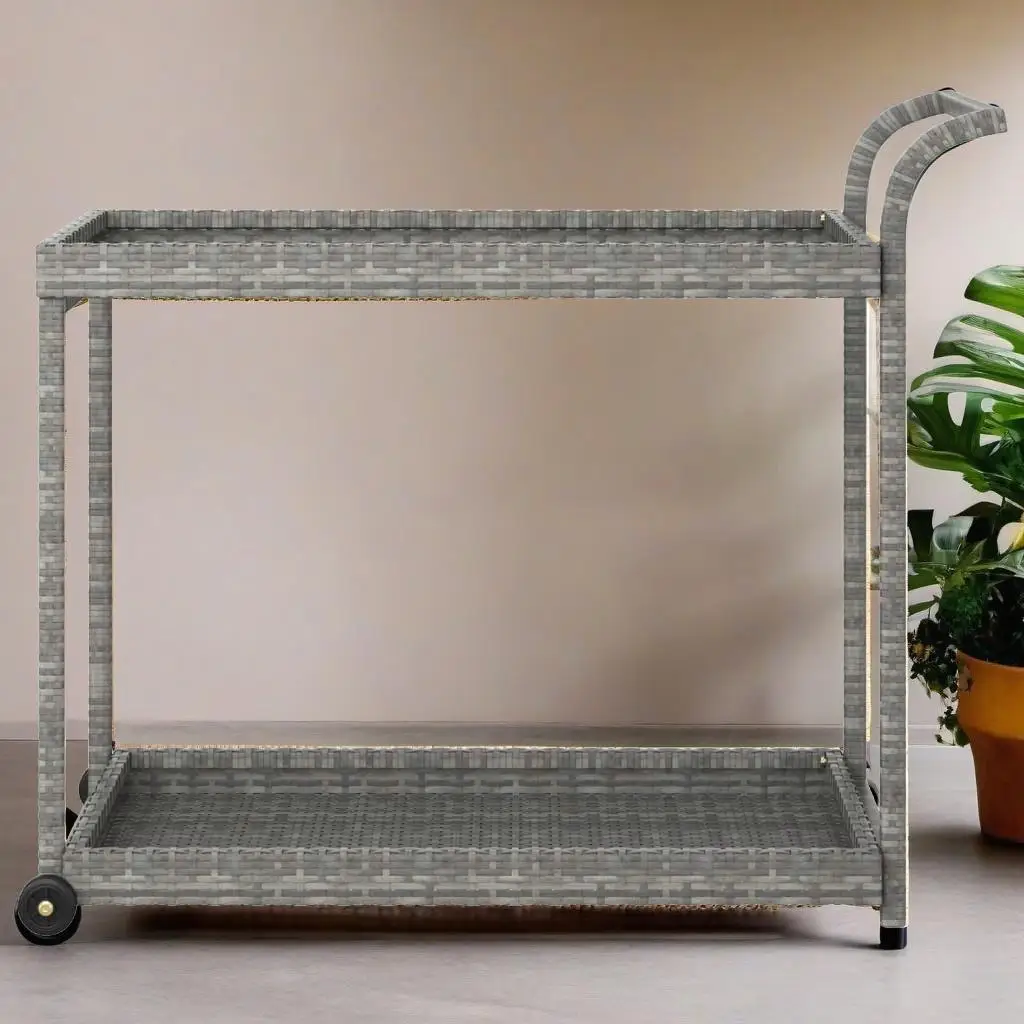 

Stylish Gray Poly Rattan Bar Cart - 39.4x17.7x32.7” for Indoor/Outdoor Use