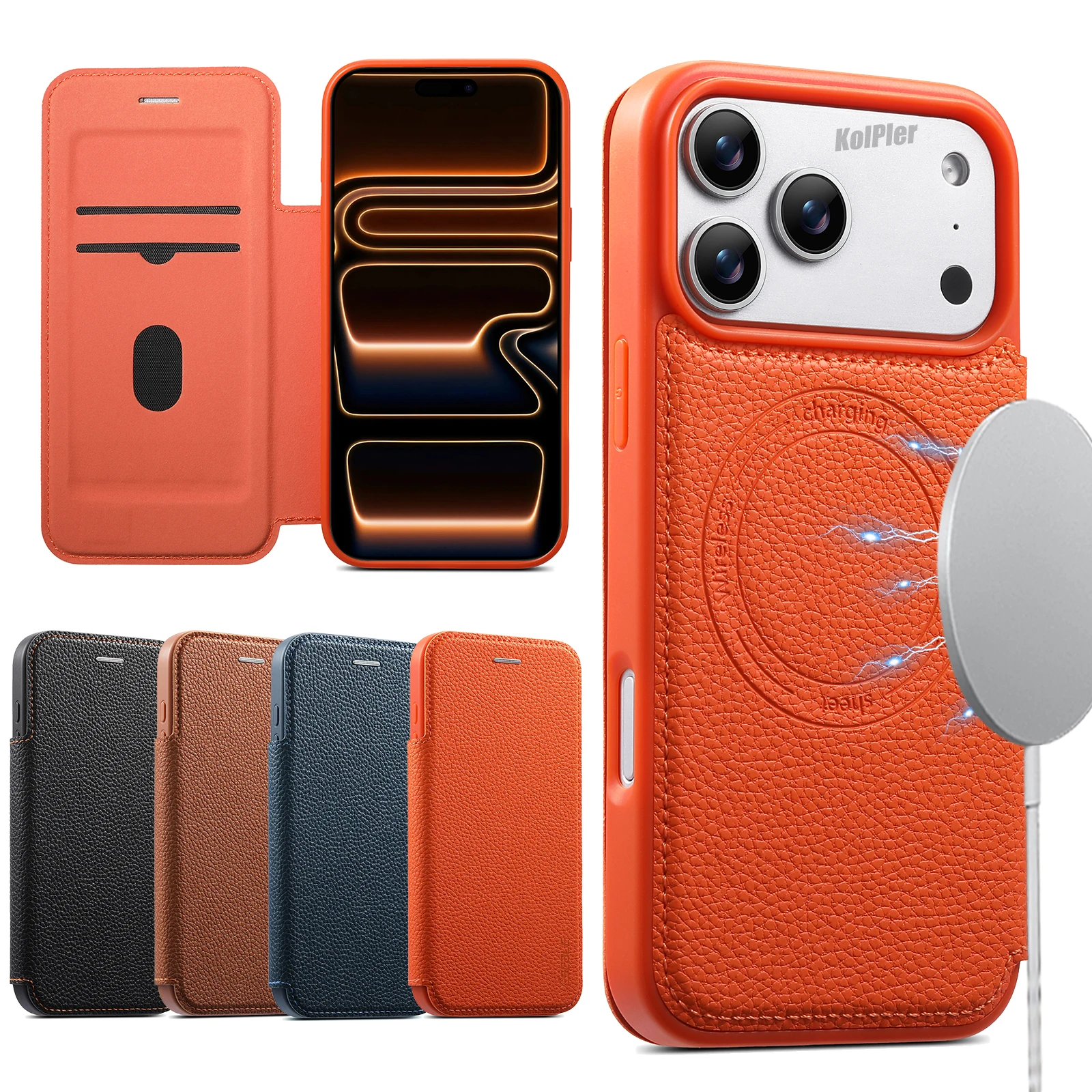 

Slim Fit Magnetic Flip Phone Case For iphone 17 PRO MAX 16 15 Built-in Card Slot Lightweight Wireless Charging Compatible Cover