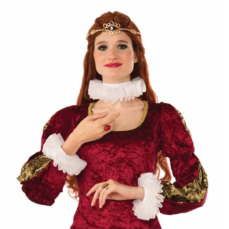 

Adult Victorian White Neck Ruff Wrist Ruffle Cuffs Carnival Halloween Dress Up Kit Renaissance Collar And Cuff Costume Accessory
