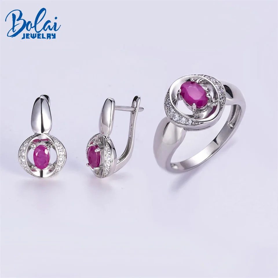 

Bolai 925 Sterling Silver Natural Ruby Jewelry Sets OV 6*4mm Earrings Ring Gemstone for Woman Party Best Xmas Gift 2022 New