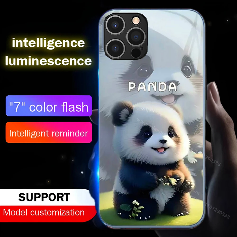 3D Cartoon Panda Sound Music Control Led Light Phone Case Glowing Cover For Samsung S24 S23 S22 S21 S20 FE Note 10 20 Plus Ultra