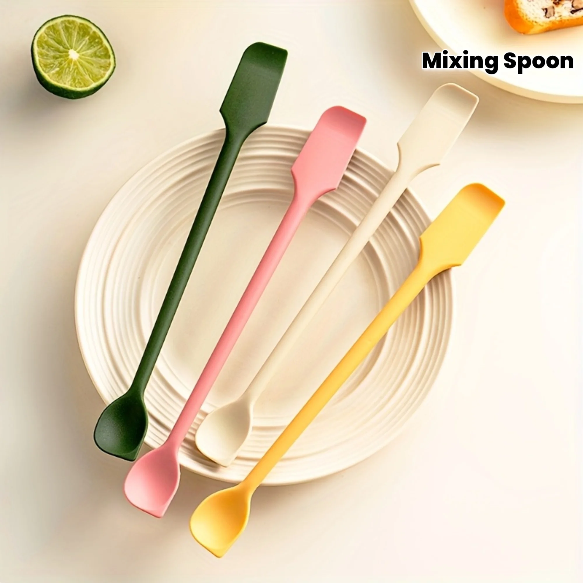 Espátula de silicona de doble punta para mermelada, cuchara para mermelada, cuchara mezcladora, cuchillo para mantequilla, accesorios de repostería, 4 unidades