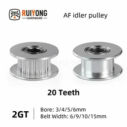 GT2 2GT Timing Pulley idler pulley 20 Teeth AF Type Bore 3/4/5/6mm for 2MGT GT2 Belt Width 6/9/10/15mm 20 toothed belt bearing