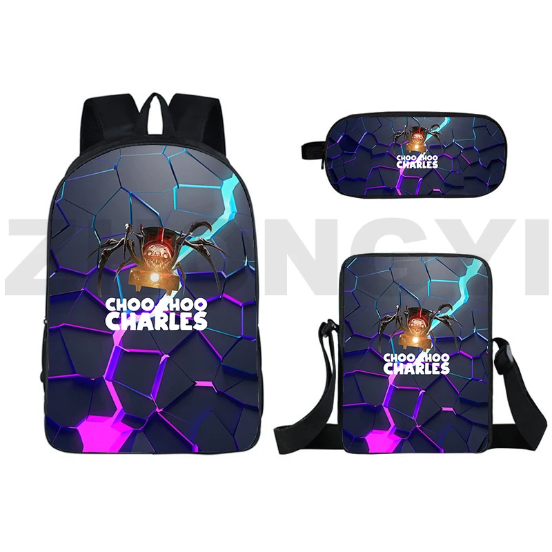 Popular Preppy Choo-Choo Charles 3D Backpack Harajuku Cute School Bags for Teenage Girls 3 Pcs/Set Portability Canvas Travel Bag