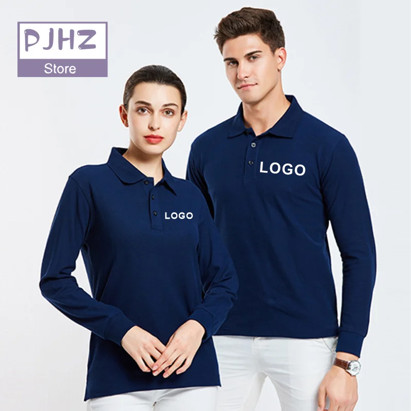 Breathable Cotton Long Sleeve Polo Shirts Personal Company Group Design Custom Logo Print Embroidery Casual Men And Women Tops