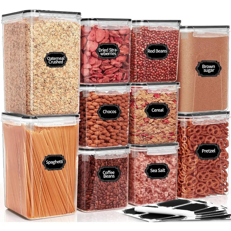 Large Airtight Food Storage Containers with Lids, 10PCS Plastic Cereal Storage Containers, Kitchen & Pantry Organizers and