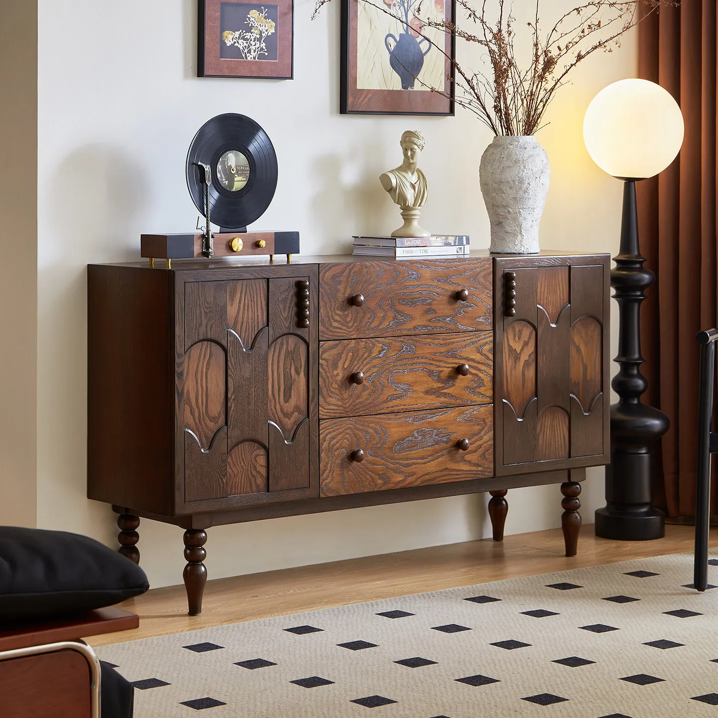 HYS American retro solid wood porch cabinet contrasting color dining side cabinet porch living room dining room locker