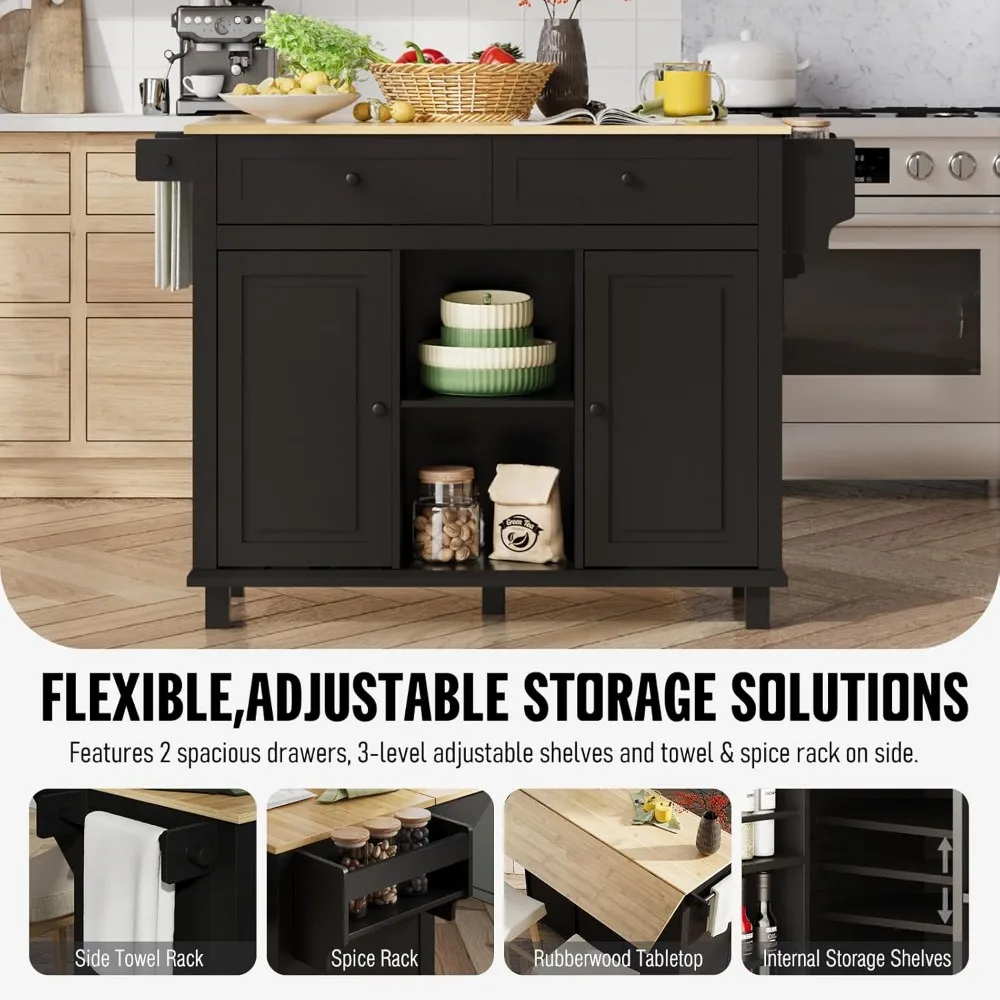عربة جزيرة المطبخ المتدحرجة مع مساحة تخزين، وعربة خشبية تتميز بخزانة، وبار المناشف، وأدراج مزدوجة، ورف توابل جانبي، وعاء النبيذ #5