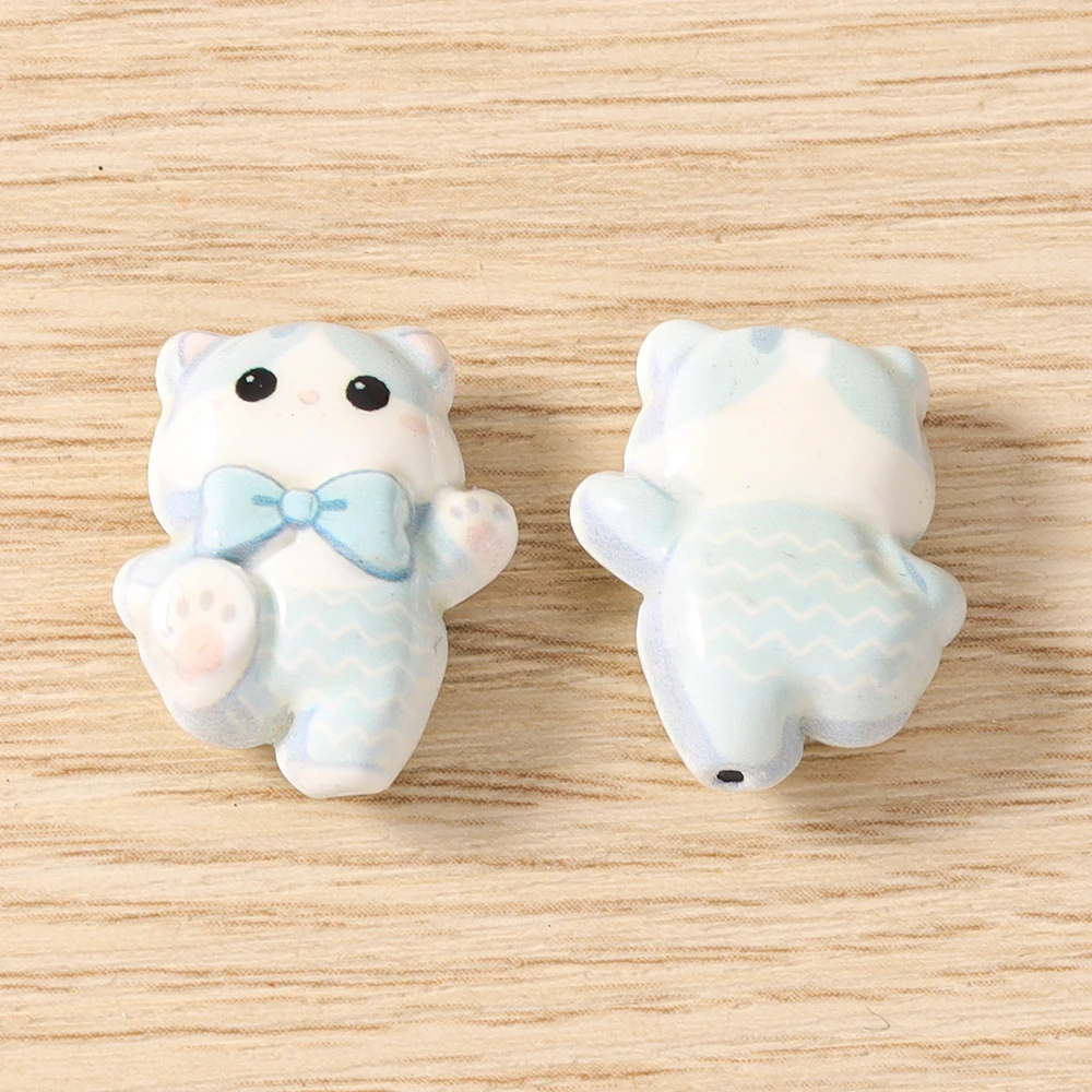Tusember 5 Stück 15*19mm Niedliche Kawaii Keramik-Katzen-Anhänger Perlen für Schmuckherstellung Armbänder Halsketten DIY Mädchen Geschenke – Detail 13