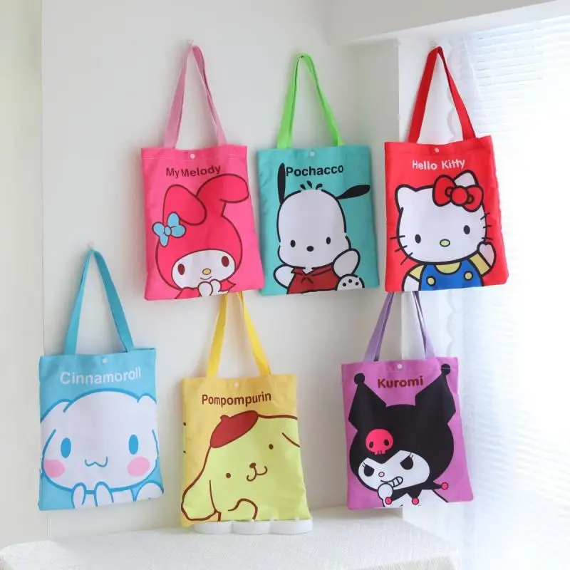 

Sanrio Hellokitty Mymelody Kuromi Purin Cinnamoroll Fashion Trend Cartoon Large Canvas Bag Shopping Shoulder Bag File Handbag