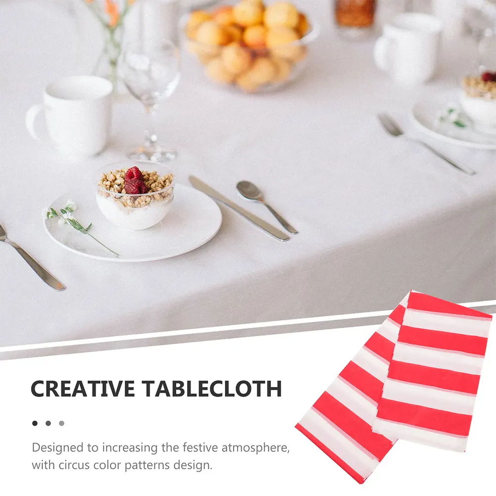 

1pcs Red White Striped Tablecloth 137x274cm Plastic Reusable OilProof Party Birthday Circus Theme Decorative Cover