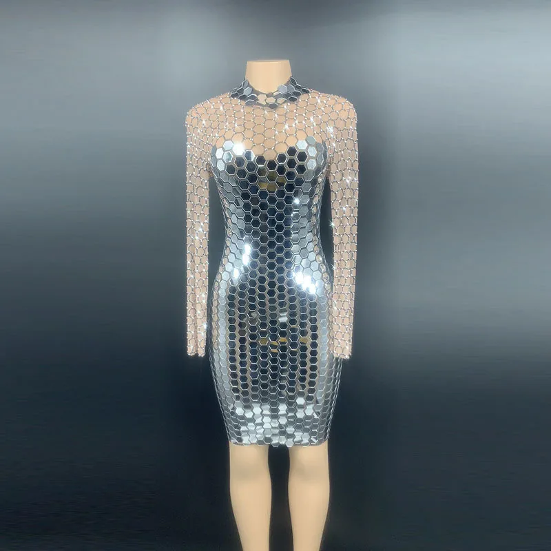 

Costume Stage Show Sexy Perspective Full Diamond Lenses Dress Nightclub Bar Female Singer Performance Vestidos De Fiesta De Lujo