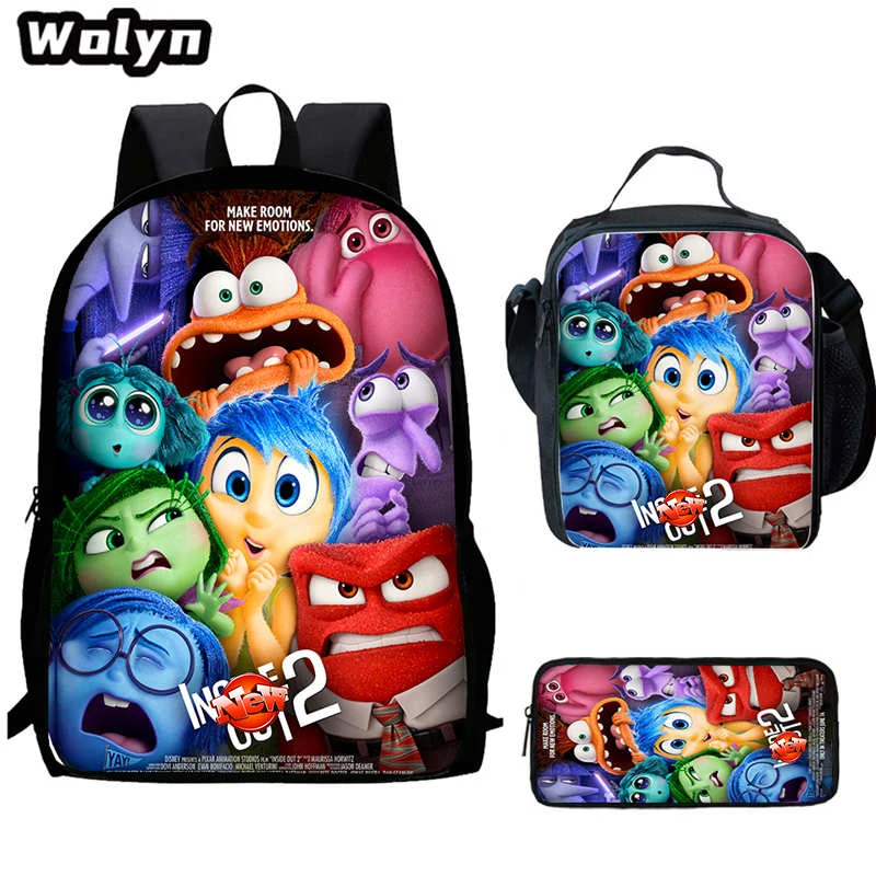 

Cartoon Inside Out Child School Backpack With Lunch Bags Pencil Bags For Age 4-9,Light Weight School Bags For Boys Girls
