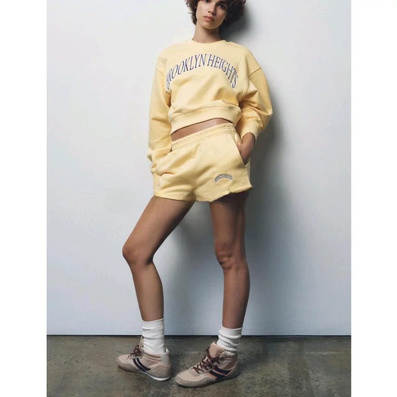 Conjunto de dos piezas para mujer, novedad de otoño, suda bordada de manga larga con cuello redondo, plones cortos de...