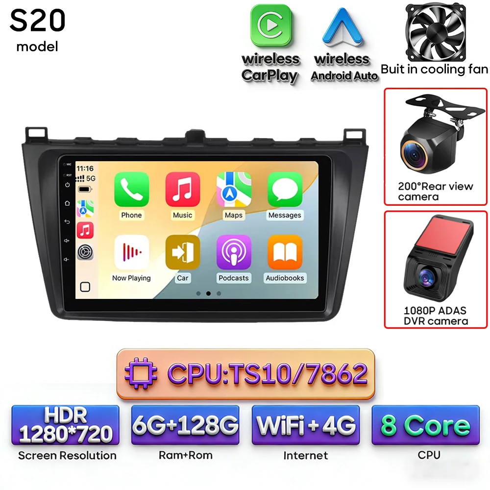 Android 16 voor Mazda 6 Rui GH 2008 - 2015 Auto Multimedia Speler Draadloze Carplay Autoradio Stereo Video Wifi Navigatie GPS BT