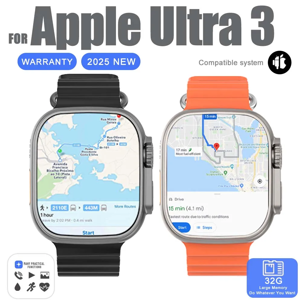 

Новые умные часы AMOLED DT ULTRA3 Series10 32 ГБ ПЗУ AI Watch Face BT Call Games Музыка Компас Спортивные умные часы Мужчины Женщины 2025