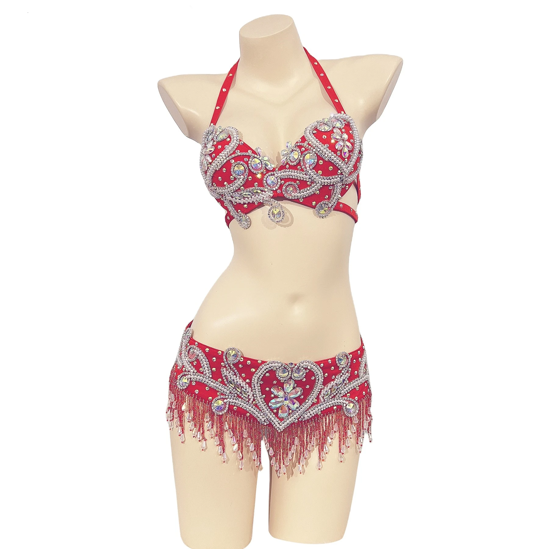 Carnival Samba show Crystal Crystal Belly dancing Costume+Belt 2pc Set Ladies Belly Dance bikini club party outfit Bar