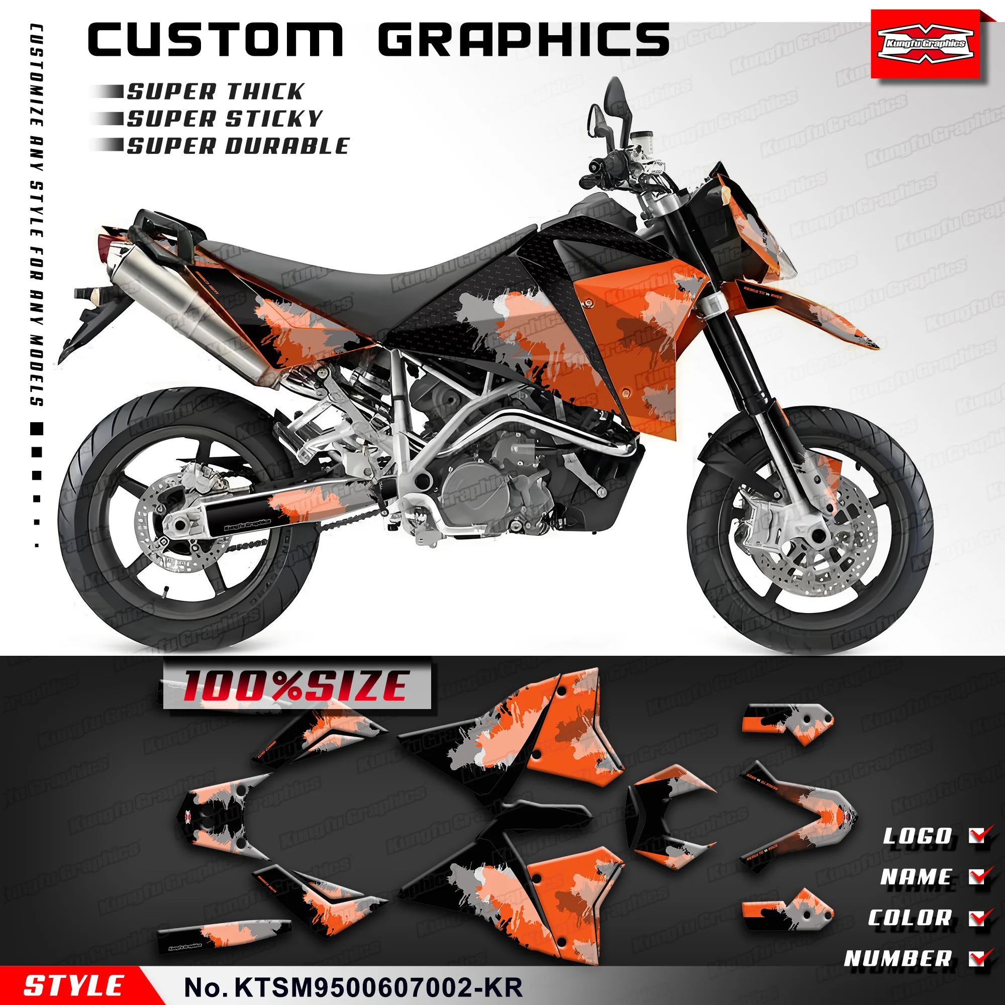

KUNGFU GRAPHICS Custom Sticker Decal Kit for KTM 950 Supermoto 950 SM 2006-2007, Rebuild, KTSM9500607002-KR